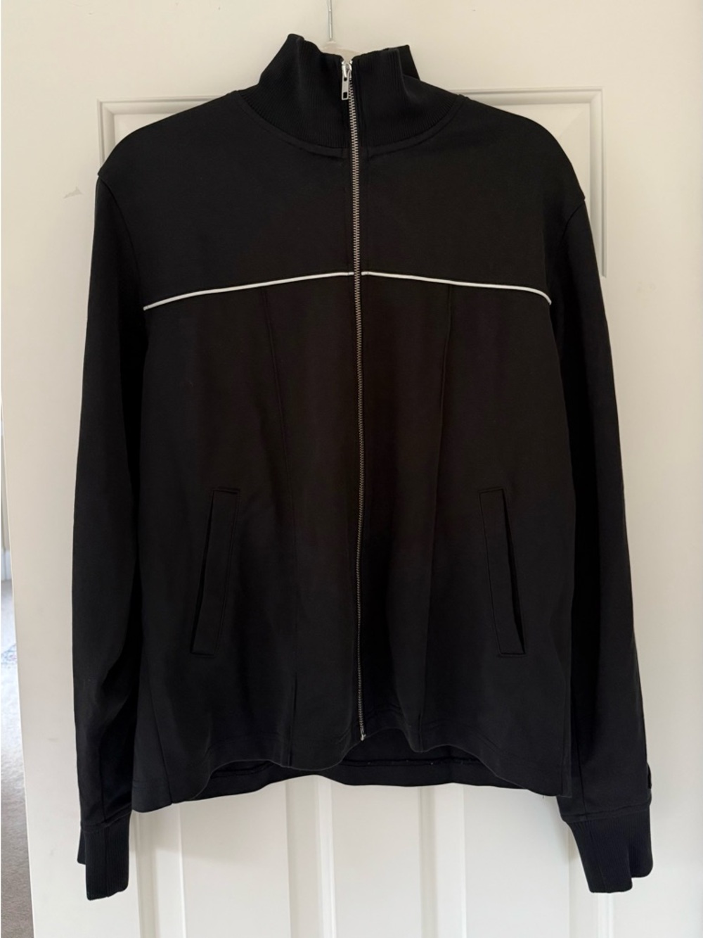 Stussy Black Full-Zip Track Sweater with White Trim